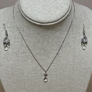 Monet classic vintage crystal teardrop Elegant Silver Necklace and Earring Set